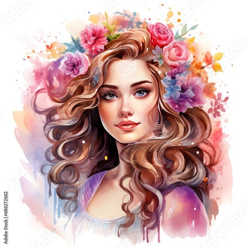 Vibrant Watercolor Princess Portrait Dreamy Fantasy Art