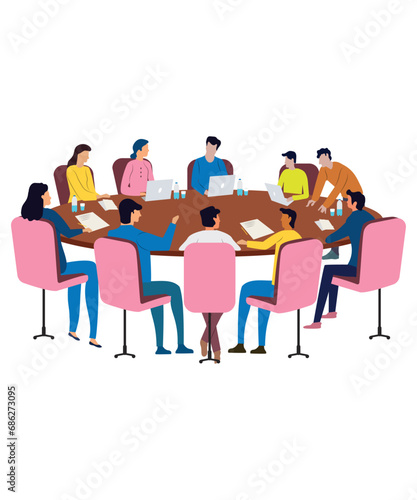 Flat Art Working Vectors Of Corporate Employee Having Business Meeting