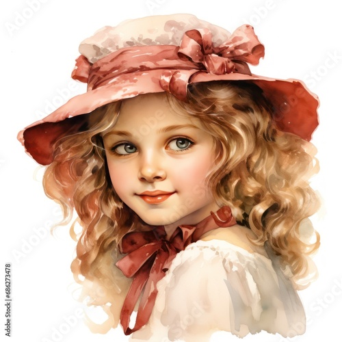 Watercolor Clipart of Victorian Vintage Little Girl Timeless Beauty