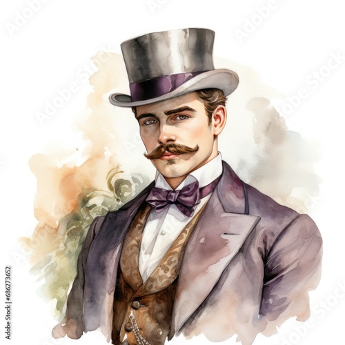 Victorian Watercolor Clipart Regal Gentleman with Classic Style photo