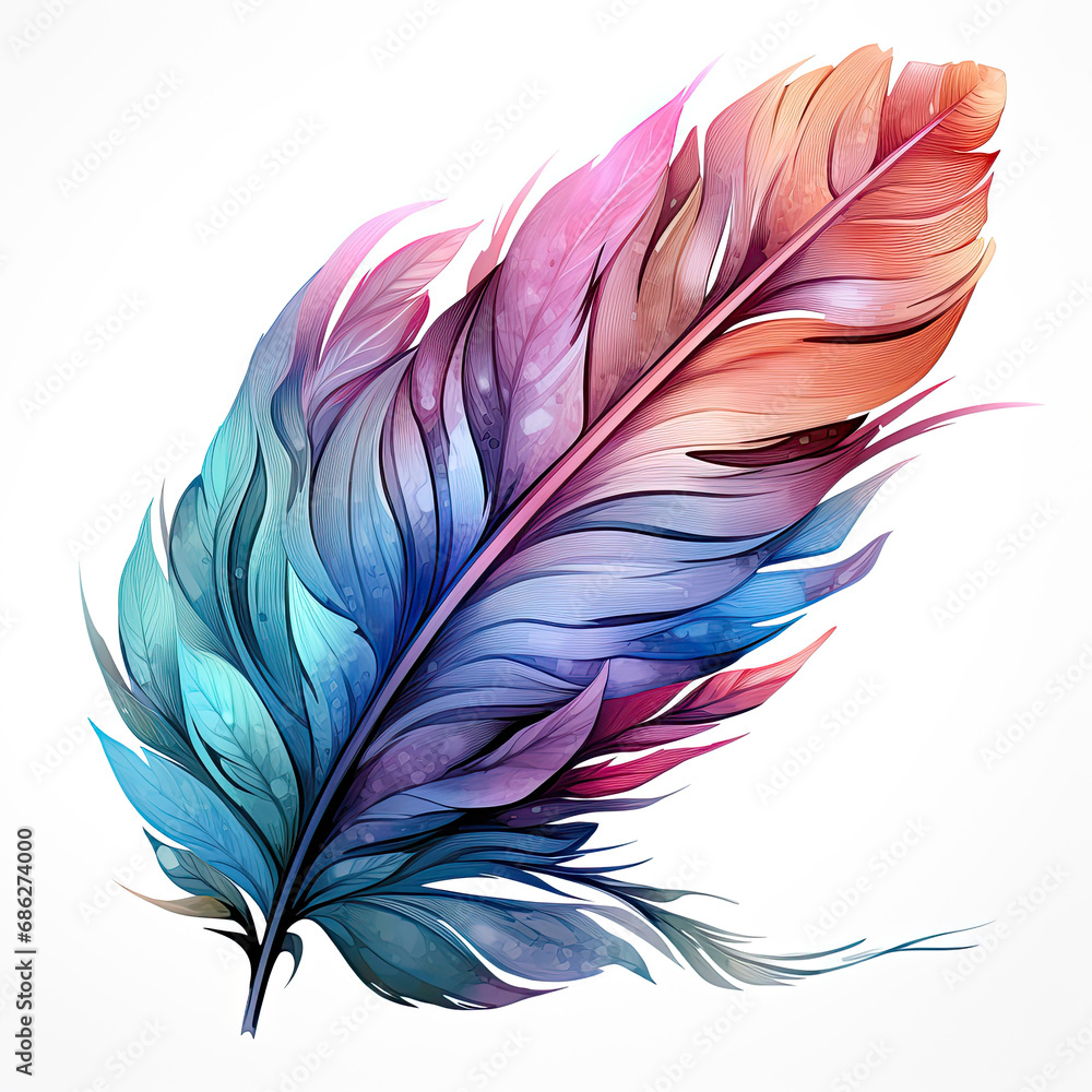 Fototapeta premium watercolor feather isolated clipart, Generative Ai