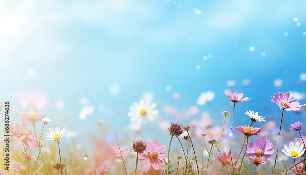Summer field with blue sky ,spring concept