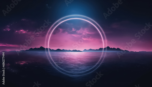 Circle sunset in the water in neon color ,spring concept © terra.incognita