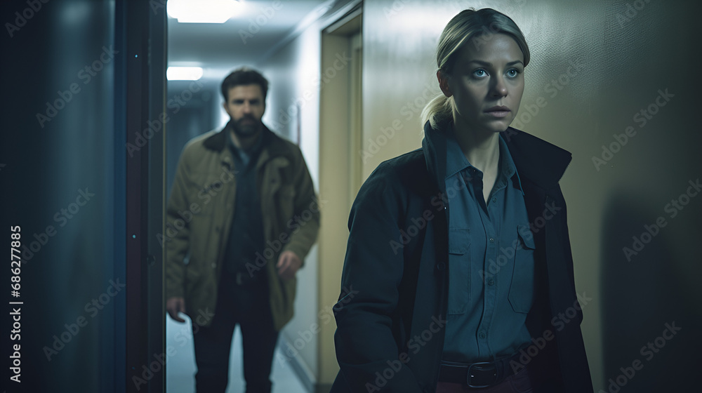 two detectives entering a dark room two detectives entering a dark room
