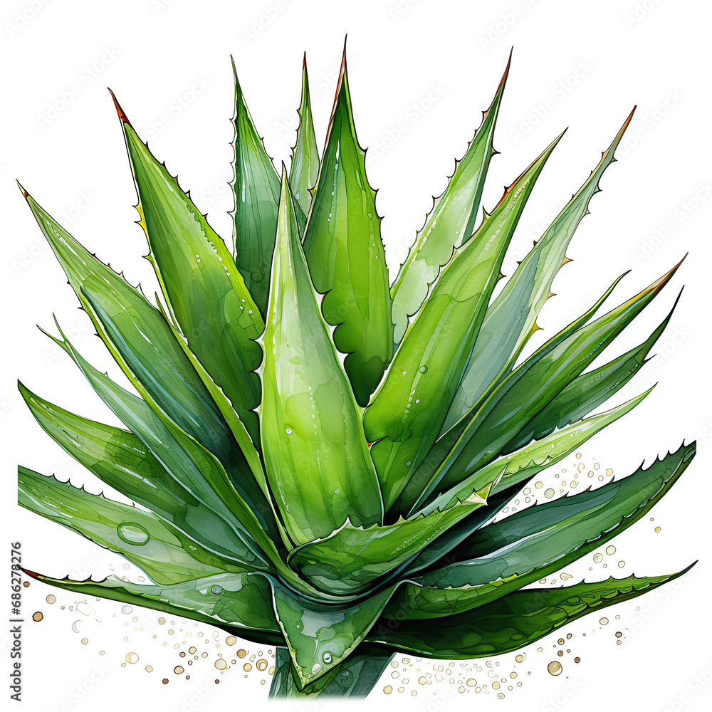 Obraz premium watercolor green aloe vera clipart, Generative Ai