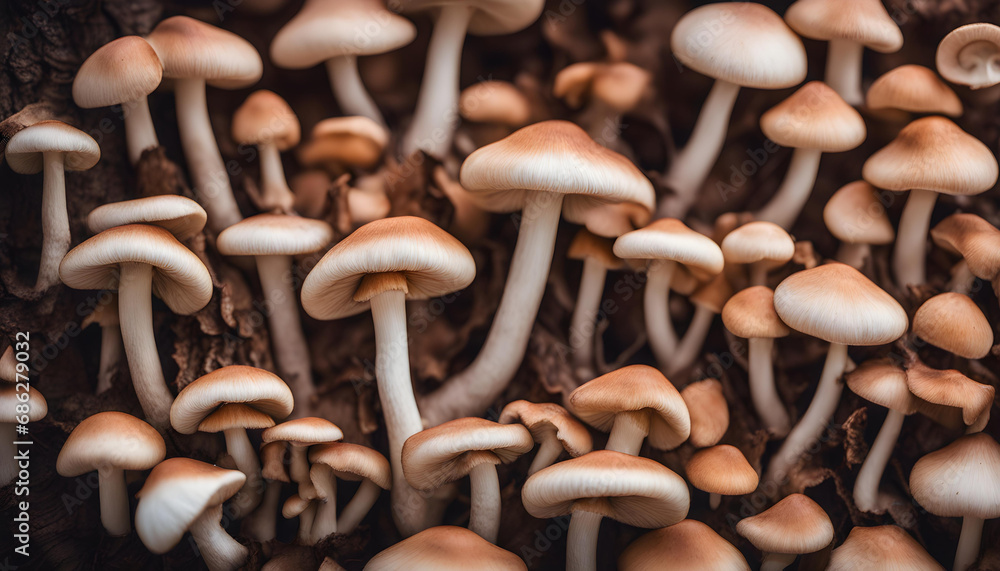 Close up beautiful bunch mushrooms color light in the tree background texture Close up beautiful bunch mushrooms color light in the tree background texture