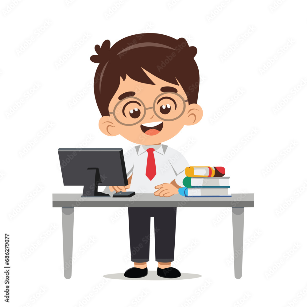 the person working on a laptop, Children's Cartoon illustration, vector illustration, computer desk illustration, cartoon illustration, the person working on a laptop, Children's Cartoon illustration, vector illustration, computer desk illustration, cartoon illustration,