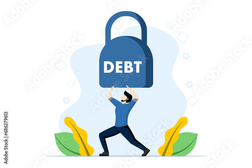 concept of debt burden, financial obligations or loan payments, mortgage or money loan problems, heavy burden of money failure, businessman trying to shoulder a large debt burden. vector illustration.
