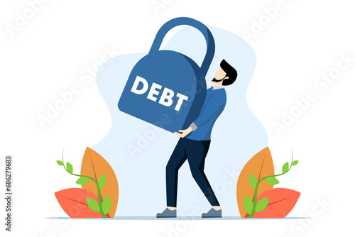 concept of debt burden, financial obligations or loan payments, mortgage or money loan problems, heavy burden of money failure, businessman trying to shoulder a large debt burden. vector illustration.