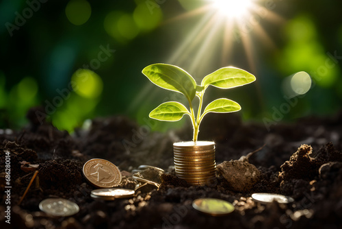 sustainable finance and green finance, symbolizing growth, money, money growth, coins