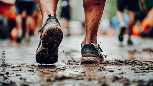 Feet in the mud during a race photo
