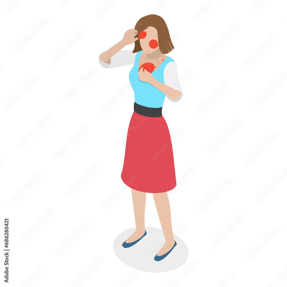3D Isometric Flat Illustration of Skin Acne And Allergy. Item 3 3D Isometric Flat Illustration of Skin Acne And Allergy. Item 3