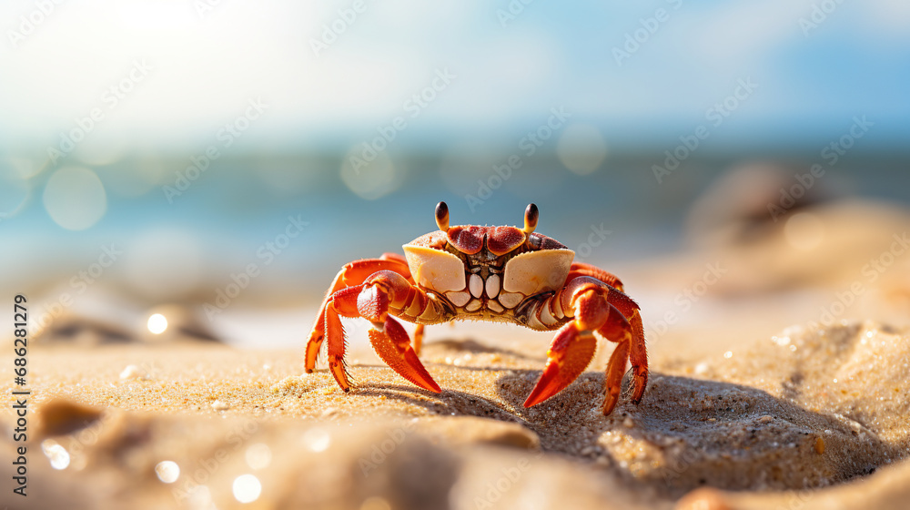 A crab on the beach. Generative Ai A crab on the beach. Generative Ai