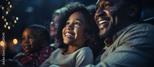 african american happiness family enjoy movie theater watch cinema together fun laugh smile happiness entertainment together family concept © VERTEX SPACE