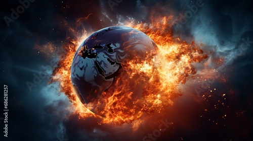 The image World on Fire is an image of a global warming environment that has been remixed with fire effect. photo