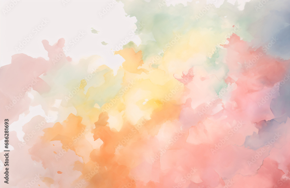 Watercolor texture with pastel colors ranging from pink to orange to green, creating a soft blend.