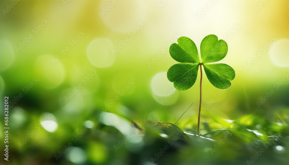Clover with blurred background with space for text, concept St.Patrick 's Day - obrazy, fototapety, plakaty 