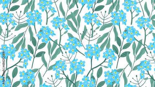 Seamless pattern with blue forget-me-not flowers. Vector illustration