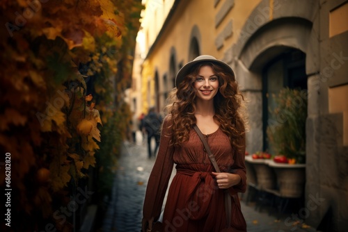 Autumn Stroll in a Charming European Street