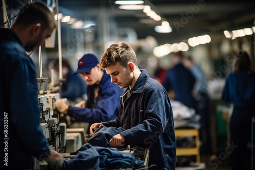 Dedicated Workers Seamlessly Operating in a Textile Factory