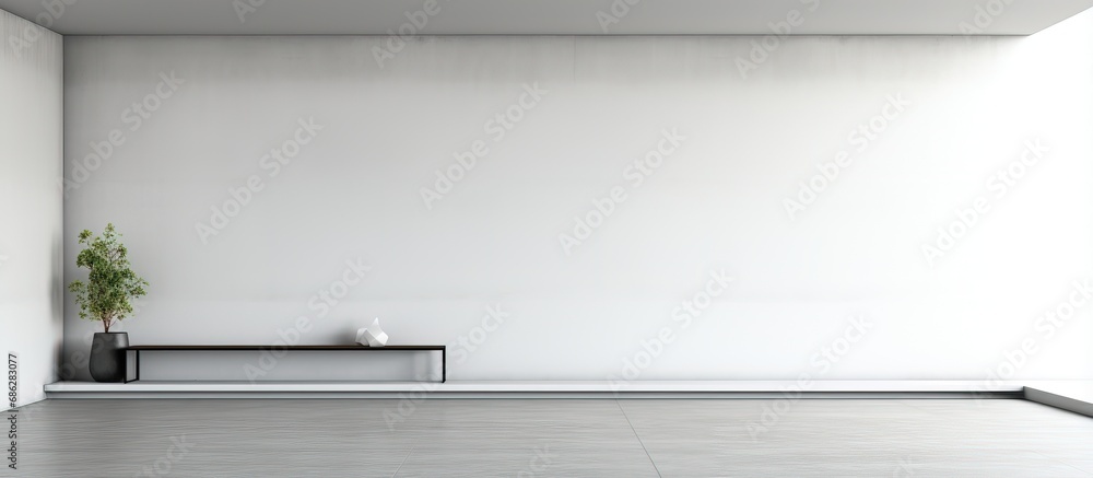 Modern minimal living with a lateral perspective empty - obrazy, fototapety, plakaty 