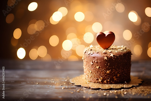 Valentine's love cake with bokeh background.