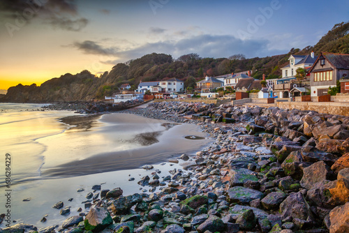 Low tide and a lovely winter sunset at Steephill Cove in Ventnor on the Isle of Wight. photo