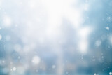 defocus blurred forest background with falling snow and bokeh