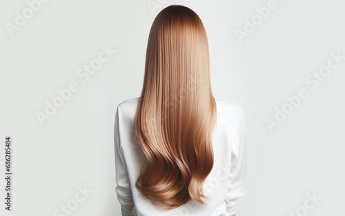 woman golden blonde hair Golden brown hair on a white background