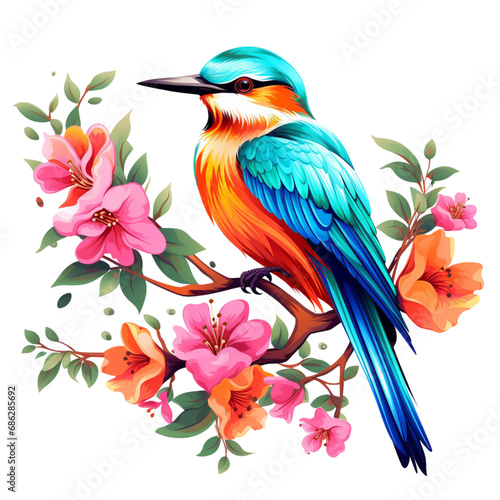 Bird on a Flowering Branch Clipart PNG