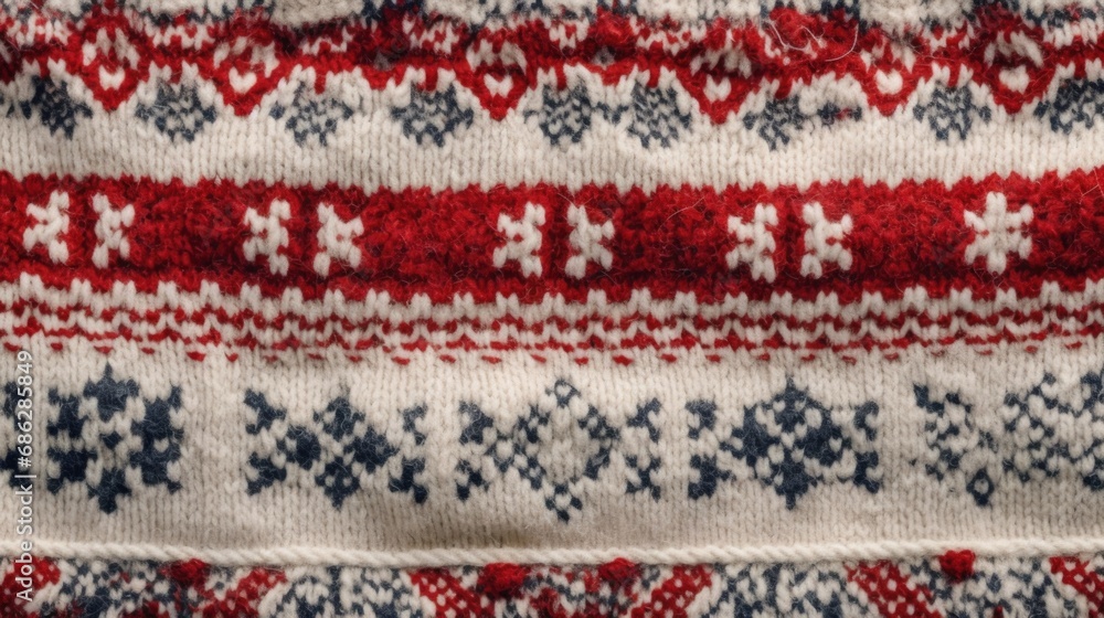 Knitted Christmas and New Year pattern on a sweater with copy space. Holiday concept Knitted Christmas and New Year pattern on a sweater with copy space. Holiday concept