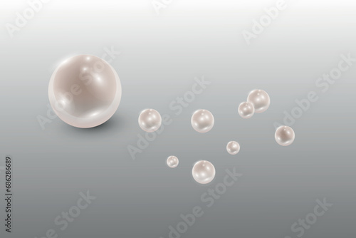 White natural pearls in mother-of-pearl color isolated on a black background.Vector illustration.