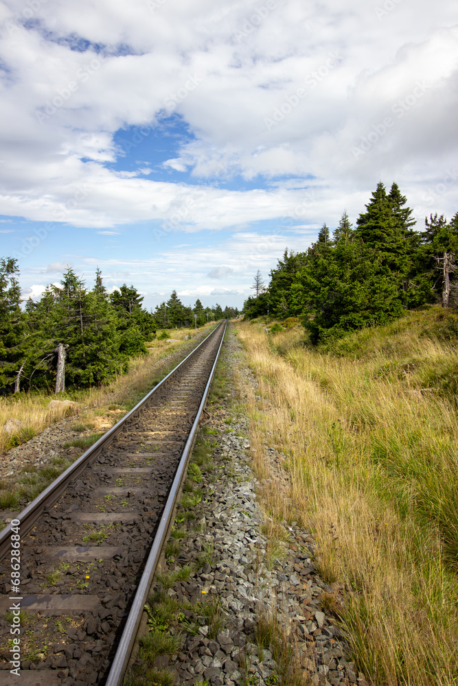 The famous railway line leads to the Brocken, the highest mountain in the Harz on Autumn day.