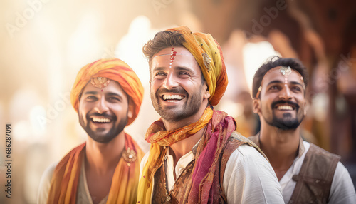 Hindu men having fun , happy holi indian concept