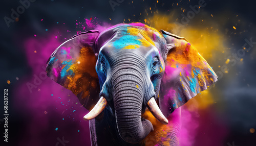Elephant in Paint Dust , happy holi indian concept photo
