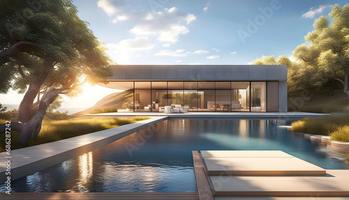3D rendering of architectural modern concrete forms, modern house design,