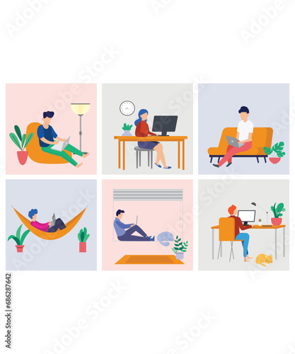 6 Flat Art Work From Home Vectors