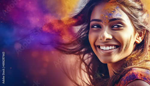Happy indian woman smiling , happy holi concept © terra.incognita