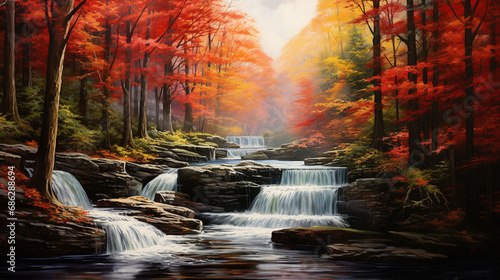 waterfall in autumn forest