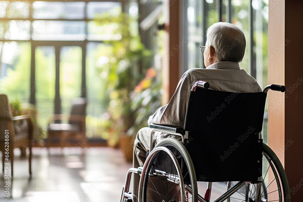 Senior man in wheelchair in nursing home Senior man in wheelchair in nursing home