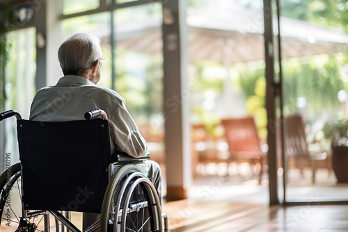Senior man in wheelchair in nursing home