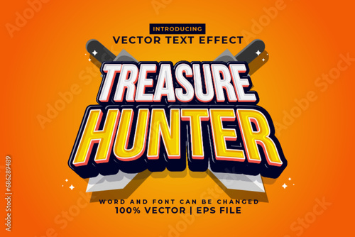 Editable text effect Treasure Hunter 3d Cartoon Cute template style premium vector