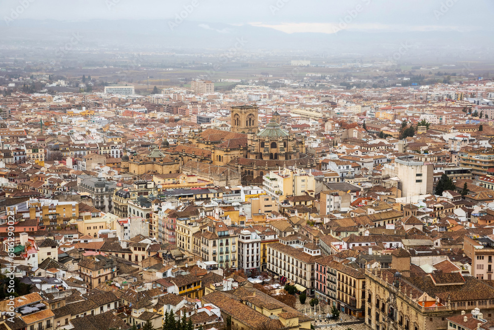 Beautiful view on the beautiful old European city. City landscape. Granada, Spain.