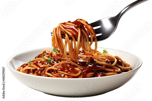Delicious spaghetti with sauce linguine on a fork On Transparent Background