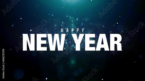 Happy new year animation text reveal with pixelate style and dusty blue glowing background