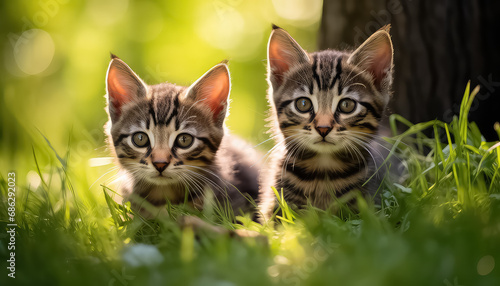 Cute kittens in the grass in summer © terra.incognita