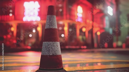A traffic cone on the side of a road photo
