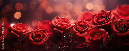 Valentine s Day. Roses and bokeh background. Empty space at top.