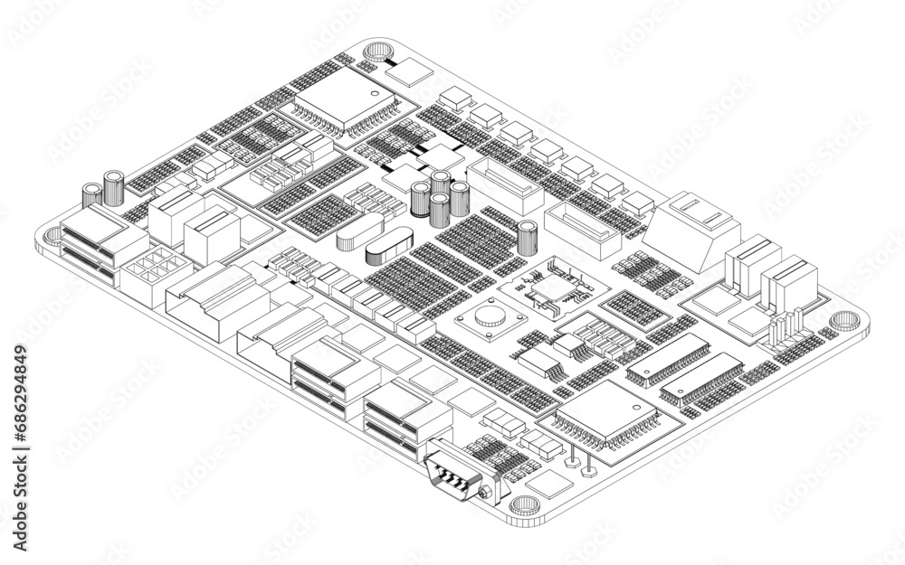 Fototapeta premium An illustration of the components of a basic computer.computer technology in the workplace, isometric