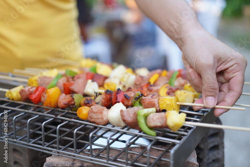 Asian, American and African family parties with grilled seafood and beer drinks, BBQ